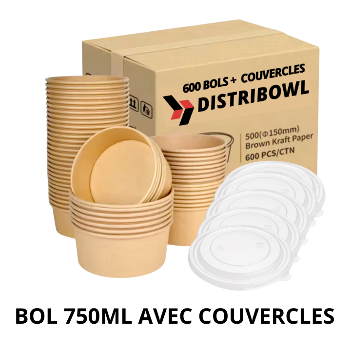 Kraft bowl 750 ml with lid, case of 300